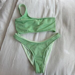 triangl swimwear One-Shoulder Light Green Shimmer Bikini